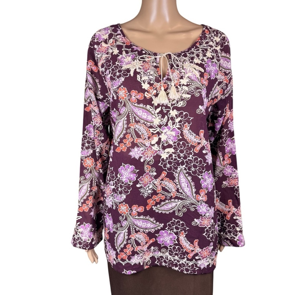 New Eddie Bauer Cotton Embroidered Long Sleeve Blouse Size L